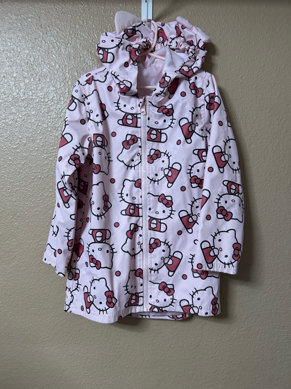 Hello Kitty Pink Rain Jacket Size 6 Hooded Windbreaker Sanrio Lightweight Coat